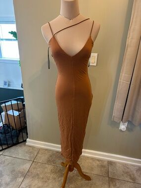 JLUXLABEL Rust Brown Strappy V-Neck Midi Dress